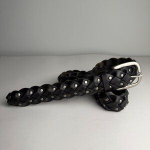 Fossil Womens Vintage Braided Leather Waist Belt Black Silver Studded Size Large